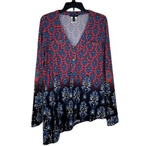 COPY - BCBGMaxAzria blouse mod calf/long sleeve size Large multi color print